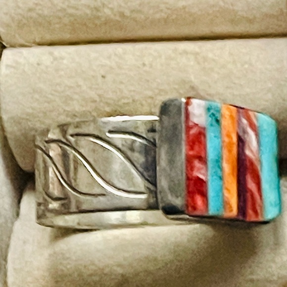 VTG Jay King Mine Finds Turquoise Coral Spiny Oyster Sterling Mens  Ring Sz 10.5 - Picture 9 of 15